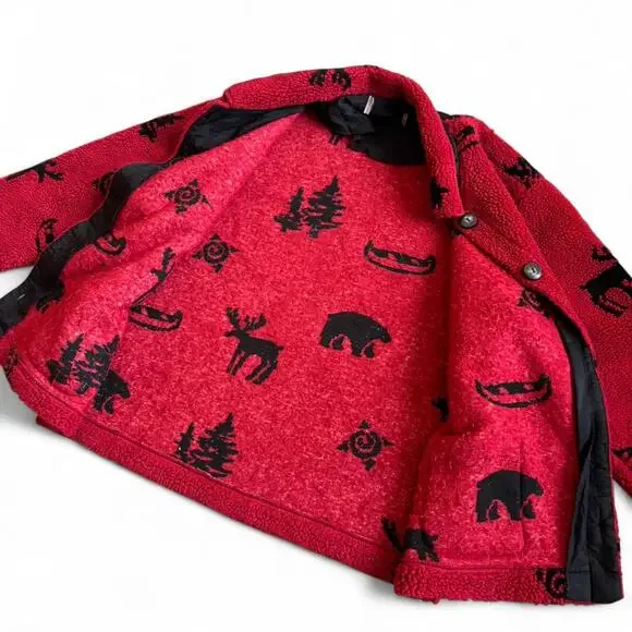 Oversized Red Fleece Jacket – Cabincore Bear Cozy 2-3X - Picture 6 of 8